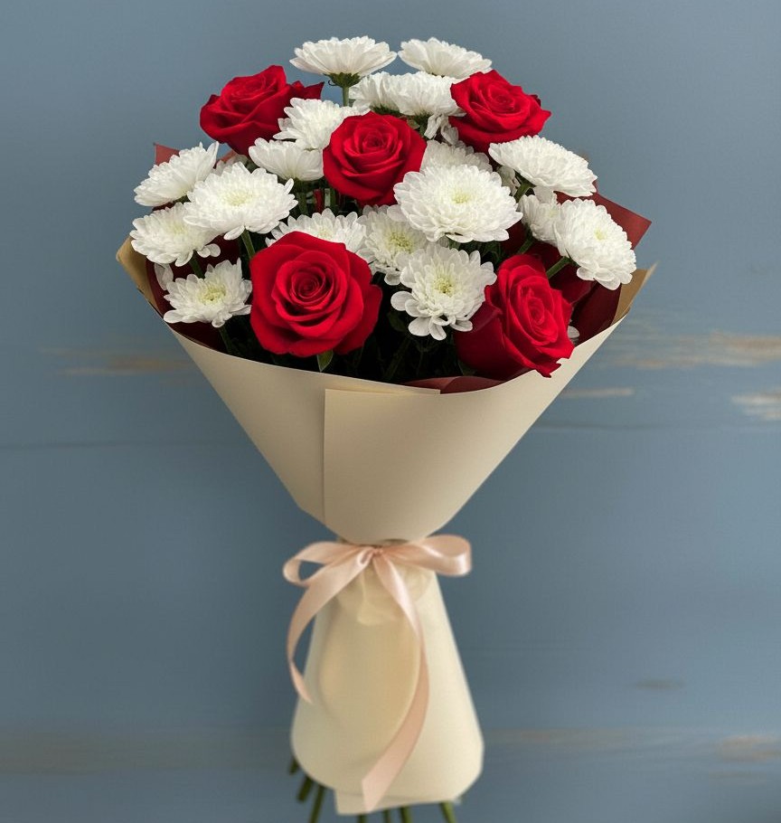 Букет цветов из: Розы и Хризантемы в Ленинградской