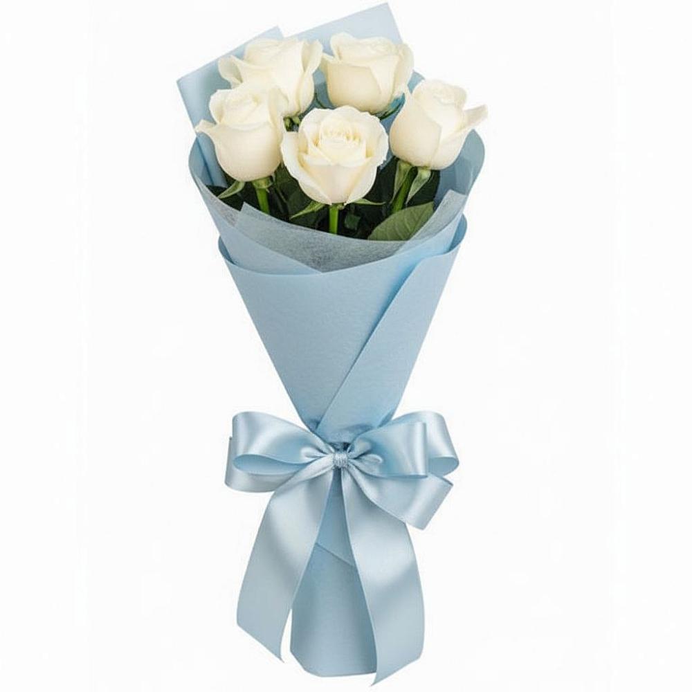 Букет 5 Белых роз Проуд в Ленинградской