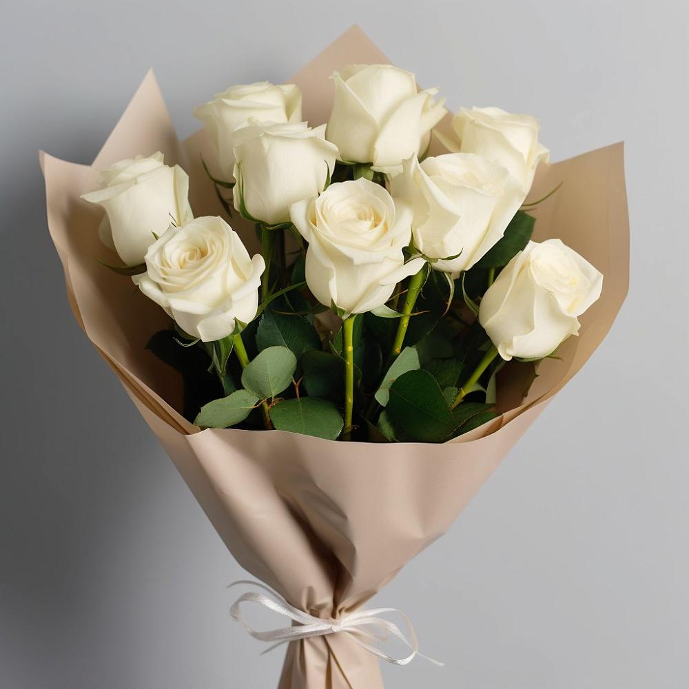 Букет 9 Белых роз Эдлесс Лав в Ленинградской