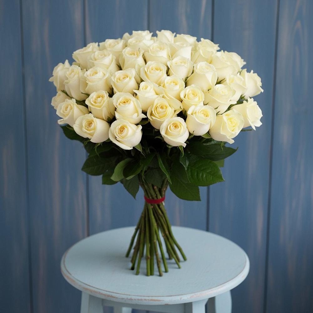 Букет 51 Белая роза Эдлесс Лав в Ленинградской