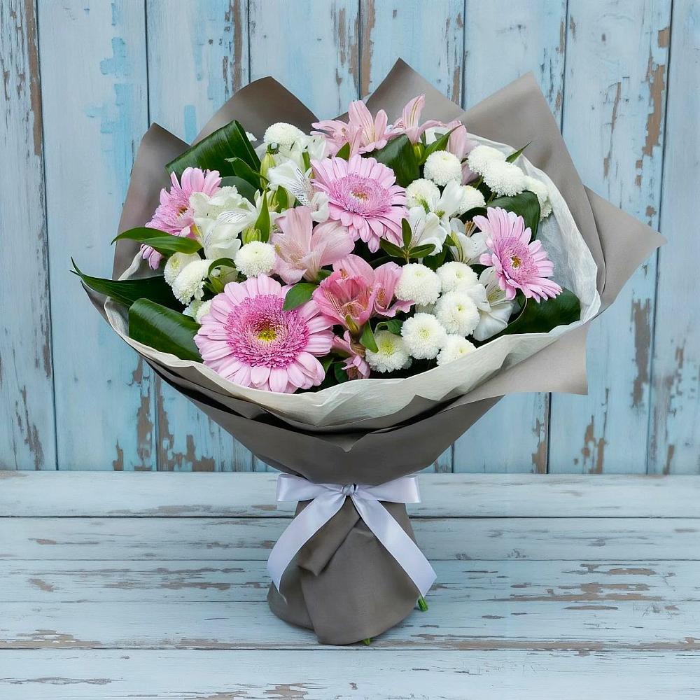 Букет цветов из: Герберы, Альстромерии и Хризантемы в Ленинградской