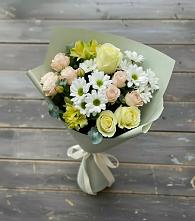 Букет цветов из:  Альстромерии, Розы и Хризантемы в Ленинградской